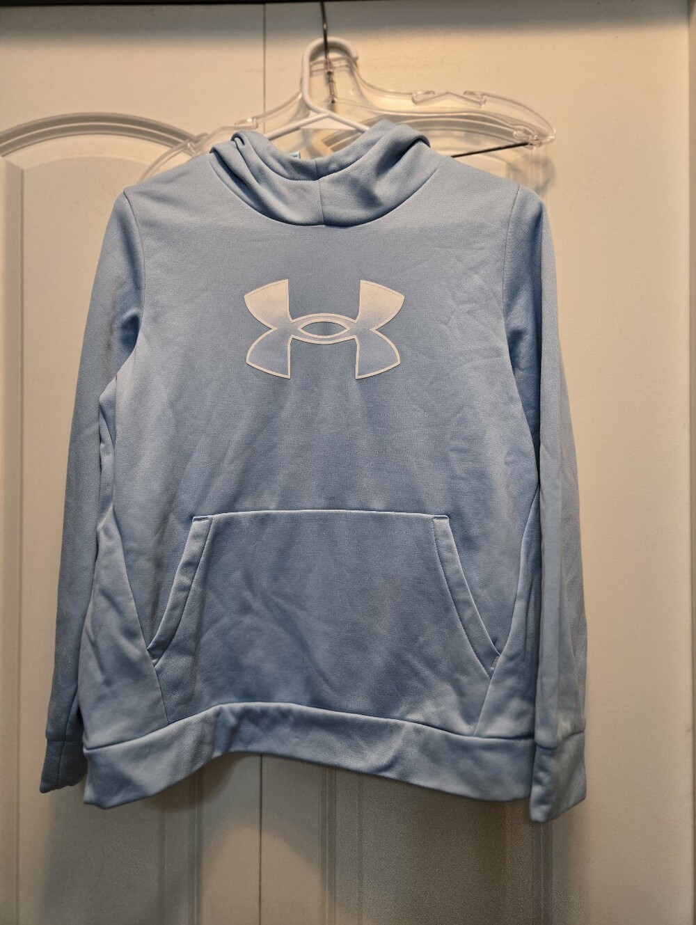 Under Armour Kid’s Pale Blue Pullover Hoodie with White Logo